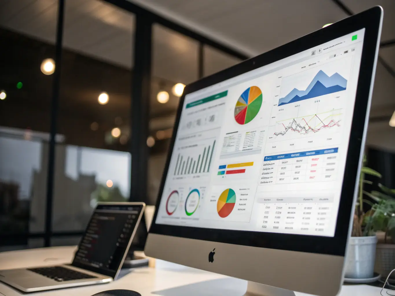 A dashboard display showing graphs, charts, and data points related to marketing analytics, representing the data analytics and insights service.